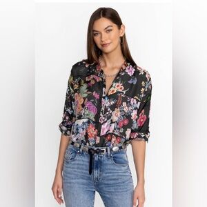 Johnny Was Audrey Oversized Silk Button Down Blouse Size XS New With Tags